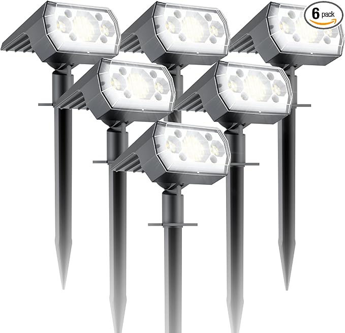 6 Packs Solar Spot Lights Outdoor, 64 LED 6500K Solar Lights Outdoor, IP67 Waterproof, Adjustable Brightness Dusk | Lumora