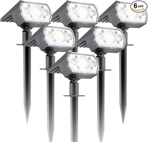 6 Packs Solar Spot Lights Outdoor, 64 LED 6500K Solar Lights Outdoor, IP67 Waterproof, Adjustable Brightness Dusk | Lumora