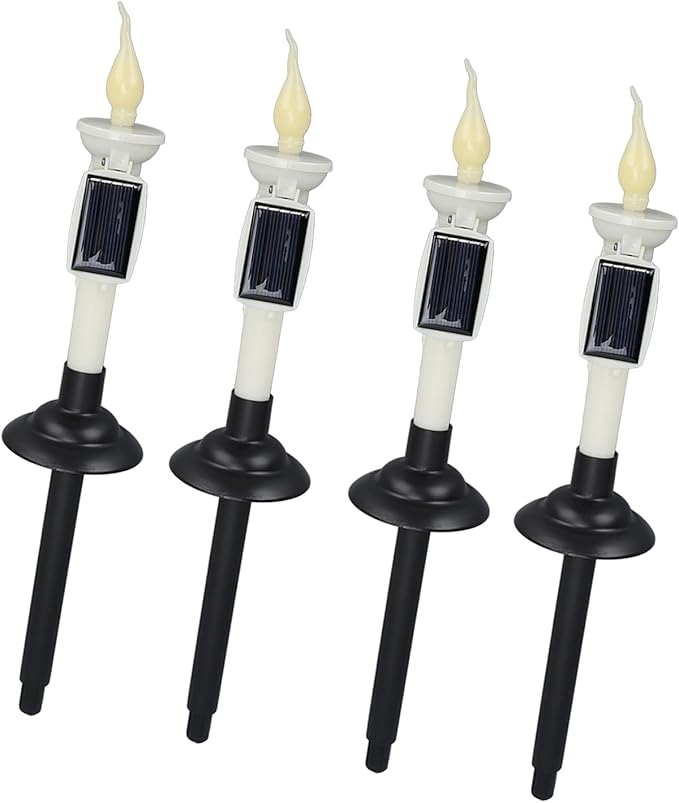 ViaGasaFamido 4pcs Solar Pathway Lights Outdoor Landscape Lights Tapered Candles Flickering Warm Yellow Light for Garden Yard with Bracket