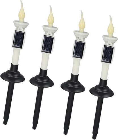 ViaGasaFamido 4pcs Solar Pathway Lights Outdoor Landscape Lights Tapered Candles Flickering Warm Yellow Light for Garden Yard with Bracket