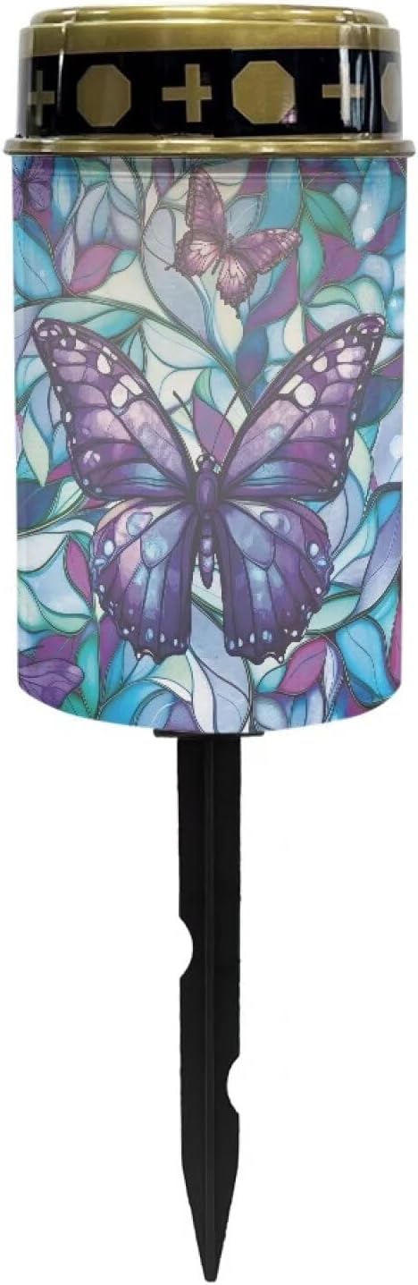 Purple Butterfly Cemetery Solar Lights Memorial Solar Lights Waterproof Grave Decorations Gifts for Cemetery Home Outdoors Lawn Outdoor Yard Patio