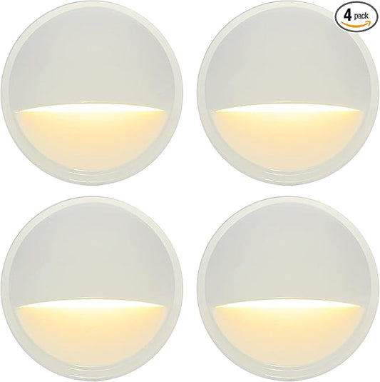 GKOLED Low Voltage LED Deck Light, Landscape Step Stair Railing Lights with 2W Integrated LED Chips, Die-cast Aluminum 12V AC/DC Accent Lighting Fixtures with White Powder Coated Finish, Pack of 4