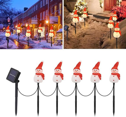 5PACK/Set Christmas Decorations Outdoor,Snowman-Shape Solar Christmas Stakes Lights,Solar Xmas Snowman Pathway Lights,Waterproof Sola r Walkway Landscape Light for Xmas Winter Patio Yard Garden Porch