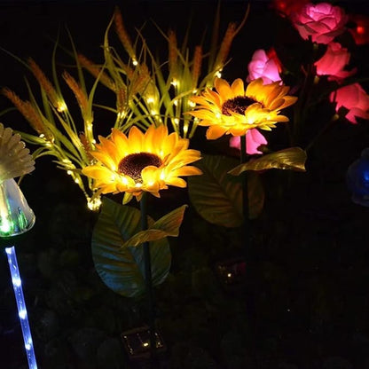 2 Pack Solar Sunflower Lights,Outdoor Garden Solar Powered Decorative Artificial Flower Stake for Patio Porch Christmas Gardening Bed Pathway Memorial Cemetery Grave Decor