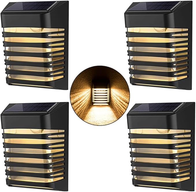 Solar Fence Light Led Waterproof Wall Rail Porch Backyard Lights 500mAh Battery for Garden Deck Pathway Walkways Stairways Patio (4Pcs)