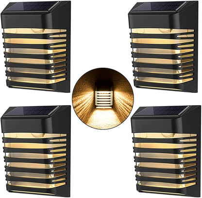 Solar Fence Light Led Waterproof Wall Rail Porch Backyard Lights 500mAh Battery for Garden Deck Pathway Walkways Stairways Patio (4Pcs)