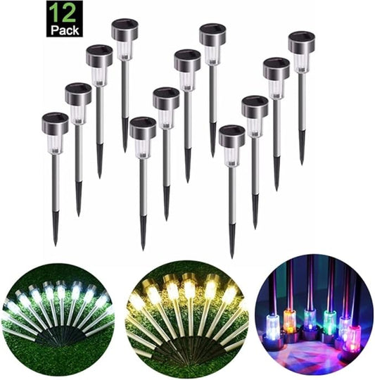 Solar Outdoor Lights, 5W LED Pathway Lights Solar Powered, Stainless Steel Waterproof Solar Garden Lights Decoration for Garden Patio and Walkway (12PCS, Multicolor)