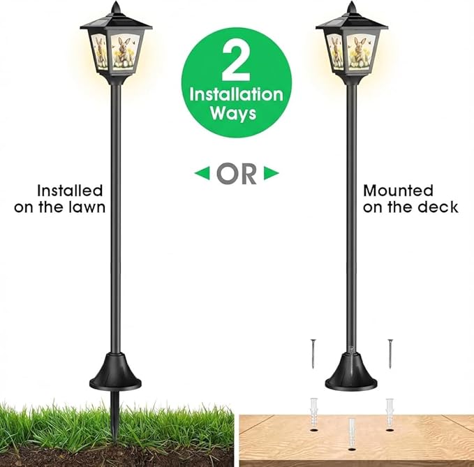 1 Pack 40" Solar Lamp Post Light with Removable Easter Bunny Design Panel, Waterproof LED Pathway Light Cool White | Lumora
