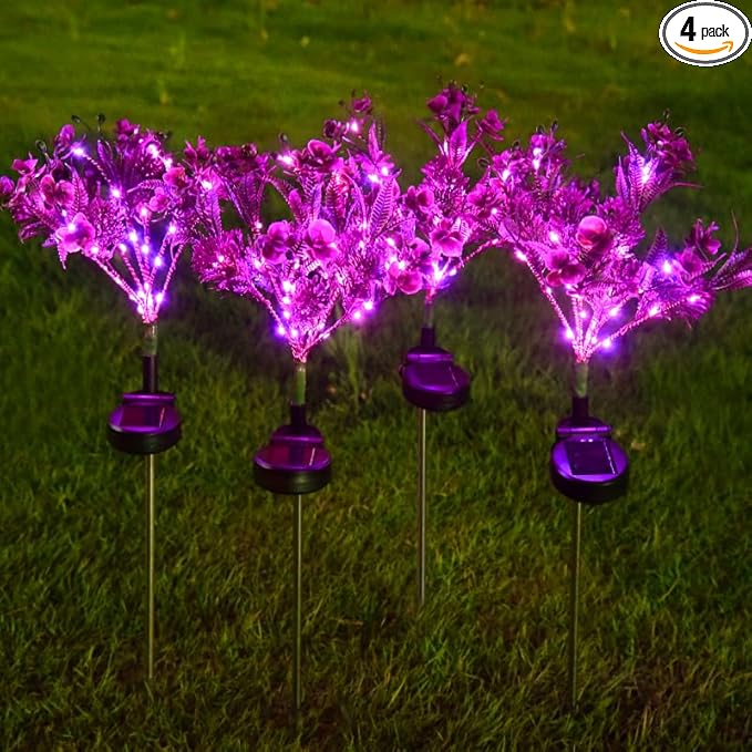 4 Pack Solar Garden Lights Phalaenopsis, Outdoor Waterproof IP65, Purple Light, for Gardens, patios, courtyards | Lumora