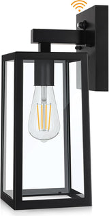 SHINE HAI Dusk to Dawn Sensor Outdoor Wall Sconce, Exterior Porch Lantern Fixture with E26 Socket & Glass Shade | Lumora