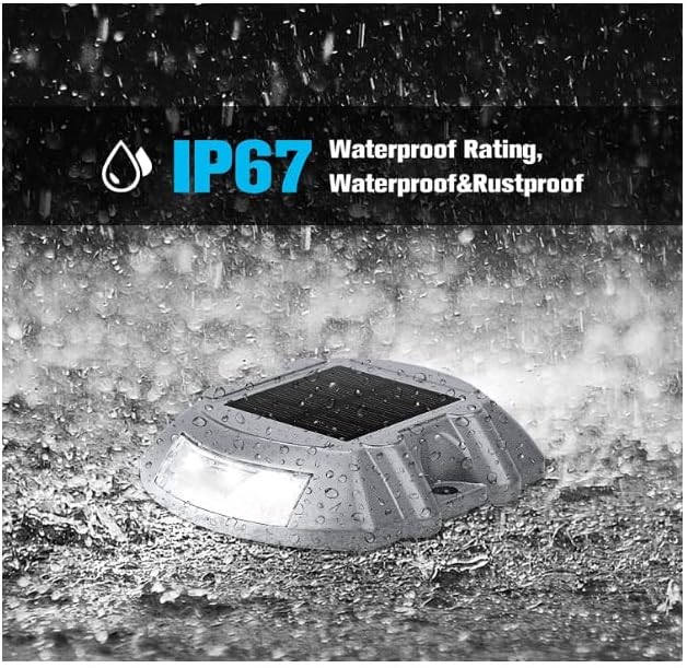Solar Deck Lights Driveway Dock Lights, 4-Pack Led IP67 Waterproof Outdoor Warning Step Lights (Cool White) for Driveway Dock Sidewalk Garden Pathway Yard