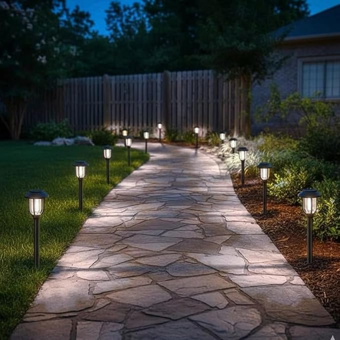 Solar Lights Outdoor 8 Pack, 6000K Cool White Solar Pathway Lights, Auto On/Off,Waterproof Solar Lights for Walkway Black Stainless Steel Landscape Lighting for Walkway Driveway Yard Garden Patio