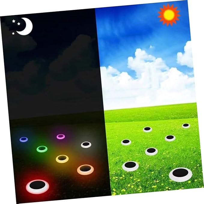 DOITOOL 4pcs RGB Colorful Solar Ground Lights Outdoor Pathway Lamp for Lawn Garden Driveway Easy Installation Modes Landscape Lighting