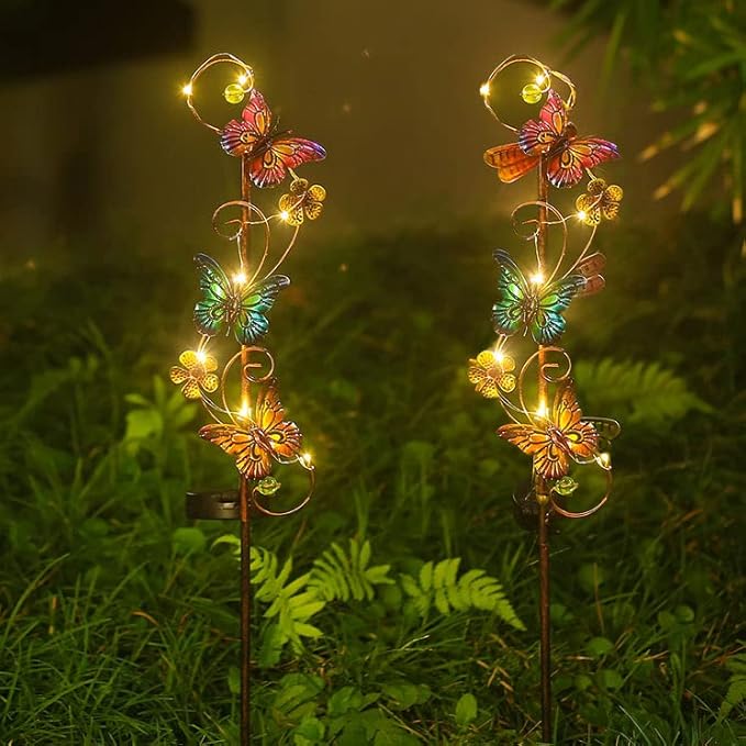 Solar Garden Lights, 2 Pack Butterfly Stake Lights Outdoor, Waterproof Solar Butterfly Decorative Landscape Lights for Pathway Backyard Patio Lawn Christmas Party Decor