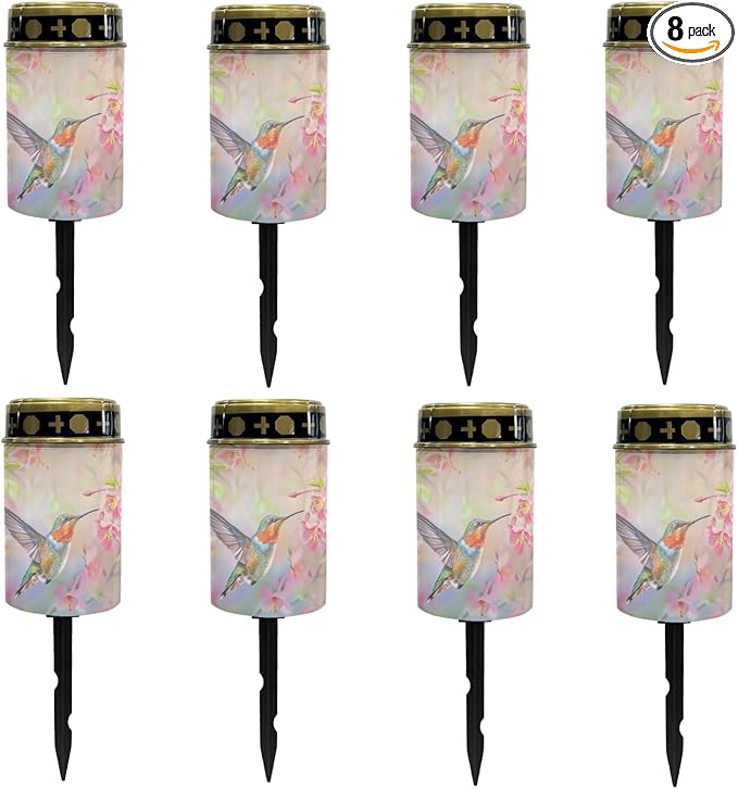 Hummingbirds Solar Pathway Lights Waterproof Solar Outdoor Lights,Solar Stake Lights Solar Lantern Solar Garden Lights, Wall Light Auto On/Off,Cherry Blossom