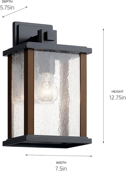 Kichler Marimount 12.75" Outdoor Wall Light in Black, 1-Light Exterior Wall Sconce with Clear Ribbed Glass, (12.75" H x 7.5" W), 59017BK