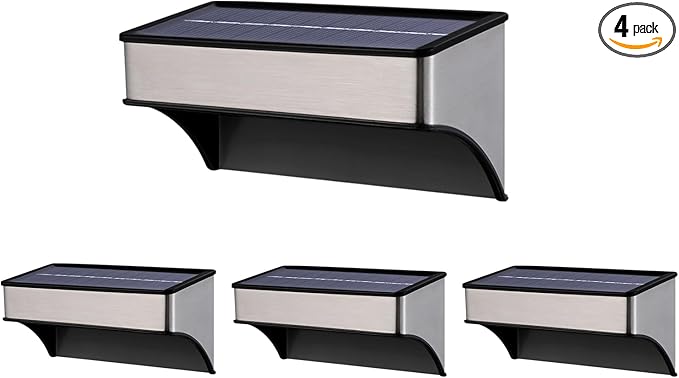 Solar Deck Lights 4 Pack Outdoor Waterproof - Step Lights for Stairs & Fence, 8 Color Changing Security Lighting with Auto On/Off, Wall Lights for Patio/Yard/Pathway (Warm/Cool White + RGB)