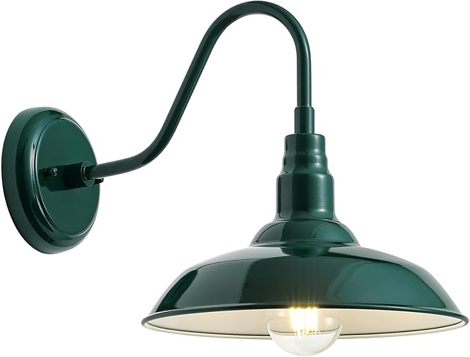 10'' Dome Outdoor Gooseneck Barn Light Fixture with Wall Mount, Green Exterior Porch Barn Door Lighting, Farmhouse | Lumora