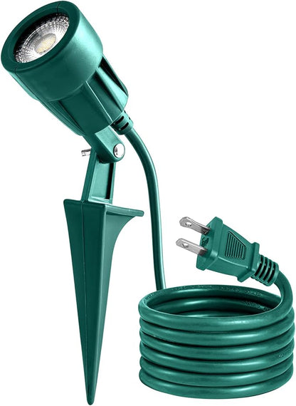 Outdoor Spotlight Plug in, Weather Resistant, Heavy Duty Stake, Landscape Light for Yard, Flag, Holiday Decor, 6FT Cord, 120V 300LM 5000K, Green, ETL Listed