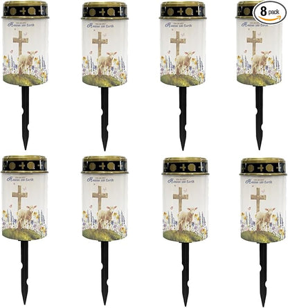 Cross and Earth Cemetery Lights for Grave,Solar Stake Lights Landscape Lighting Solar Lantern Flameless Lights Waterproof Garden Lights Cemetery Solar Lights Outdoor Lights-Warm White Lights