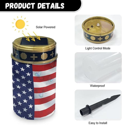American Flag Decorations Solar Lights,Stake Lights, Outdoor Waterproof Memorial Day Decorations Patriotic Lights for Garden Yard Pathway Grave
