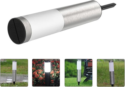 Totority Solar LED Lawn Light Outdoor Waterproof Pathway Night Light Silver Cylinder Solar-Powered Decorative Garden Lamp for Yard and Courtyard