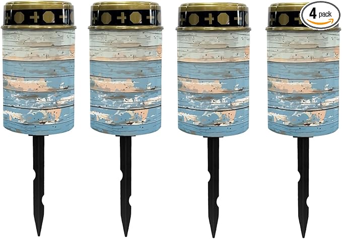 Blue Wood Grain Cemetery Lights - Solar-Powered Outdoor Pathway Lights for Gravesite, Driveway, Landscape - Waterproof, Flameless