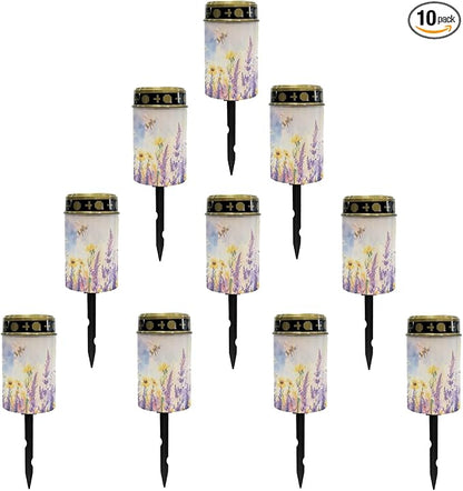 Solar Lavender Floral Lights Outdoor Waterproof Solar Pathway Lights Flameless Garden Stake Lights Landscape Lighting,Warm White Walkway LED Lantern Outdoor Table Lamp
