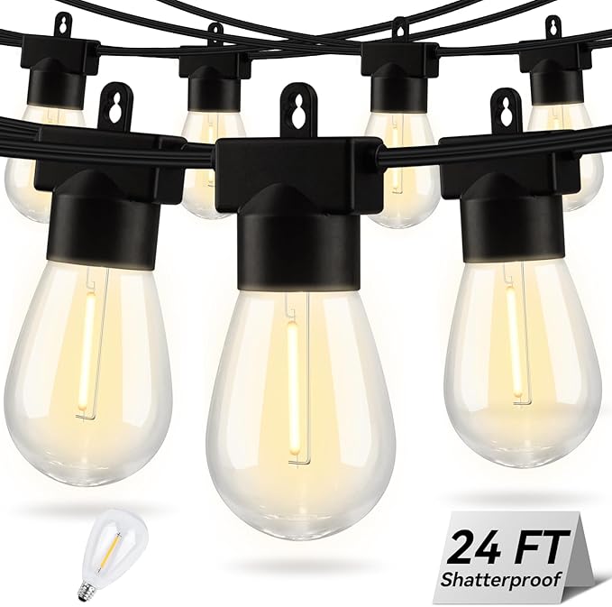 Aialun 24FT LED Outdoor String Lights, Outside Patio Backyard Light with S14 2700K Shatterproof Edison Bulbs | Lumora