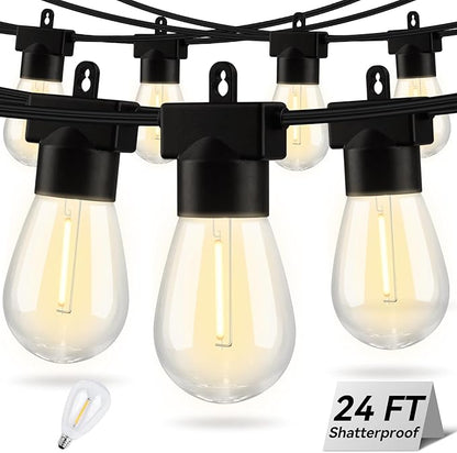 Aialun 24FT LED Outdoor String Lights, Outside Patio Backyard Light with S14 2700K Shatterproof Edison Bulbs, Heavy-Duty Commercial Grade Weatherproof Strand Decorative Café Porch Bistro Garden Tree