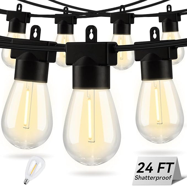 Aialun 24FT LED Outdoor String Lights, Outside Patio Backyard Light with S14 2700K Shatterproof Edison Bulbs | Lumora