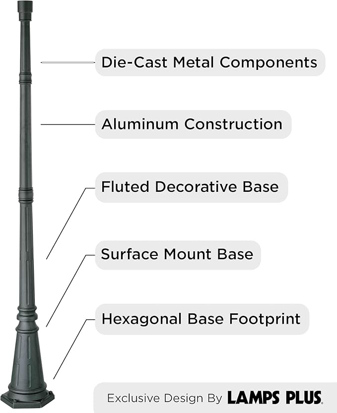 John Timberland Hepworth Traditional Outdoor Light Post and Cap Base Black Iron Aluminum Pole 76 3/4" Accessory for | Lumora