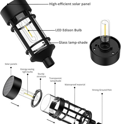 Solar Lights Outdoor，2 Pcs 3000K Waterproof Auto On/Off Solar Pathway Lights for Park, Courtyard, Lawn, Balcony, Terrace