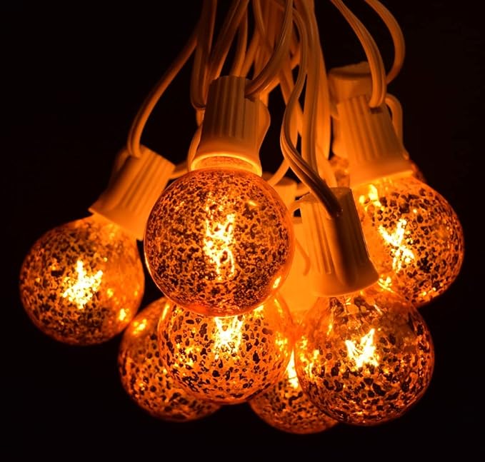 Hometown Evolution, Inc. Gold Outdoor Patio String Lights (50 ft, G50 Gold 2" Bulbs - White Wire) | Lumora