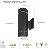 ASD 2 Light Outdoor Wall Light Fixture | 120W E26 Bulb Socket 120V ETL Cylinder Up Down Lights | | Lumora