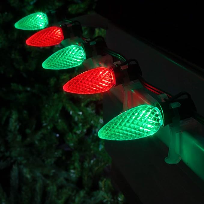 Wintergreen Lighting 100 C9 OptiCore LED Commercial Outdoor Christmas Lights – Heavy Duty Christmas String Lights; Green Wire (100 ft, Red/Green)