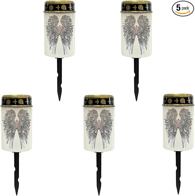 Cross and Angle Cemetery Lights - Solar Powered Outdoor Waterproof Garden Pathway and Backyard Lights with Auto On/Off