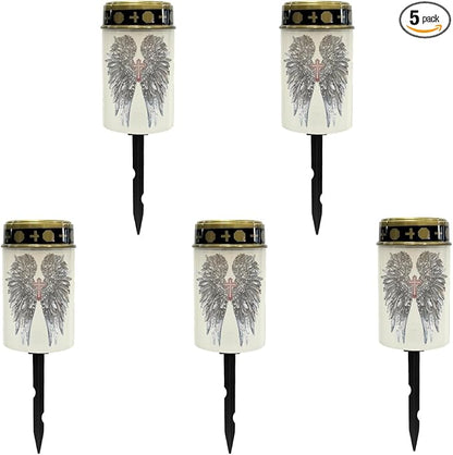 Cross and Angle Cemetery Lights - Solar Powered Outdoor Waterproof Garden Pathway and Backyard Lights with Auto On/Off