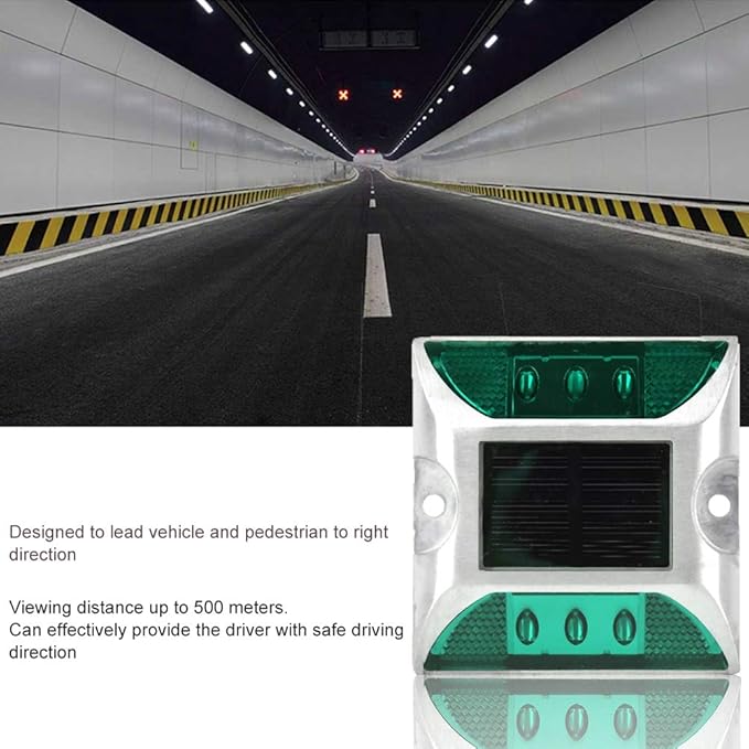 Dioche 2 Pcs Solar Power Ground Marker Lights/Outdoor Driveway Road Stud Lamp 6 LED/Road Stud Pathway Marker Light