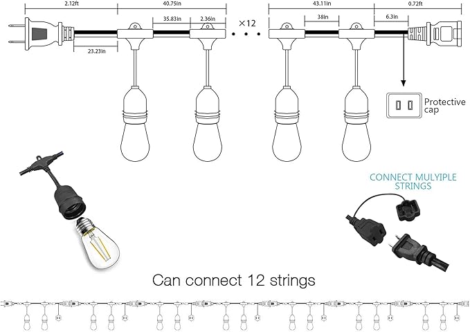 Banord Outdoor String Lights, 48FT Waterproof Patio Lights with 2W Dimmable LED Bulbs, for Outdoor Backyard | Lumora