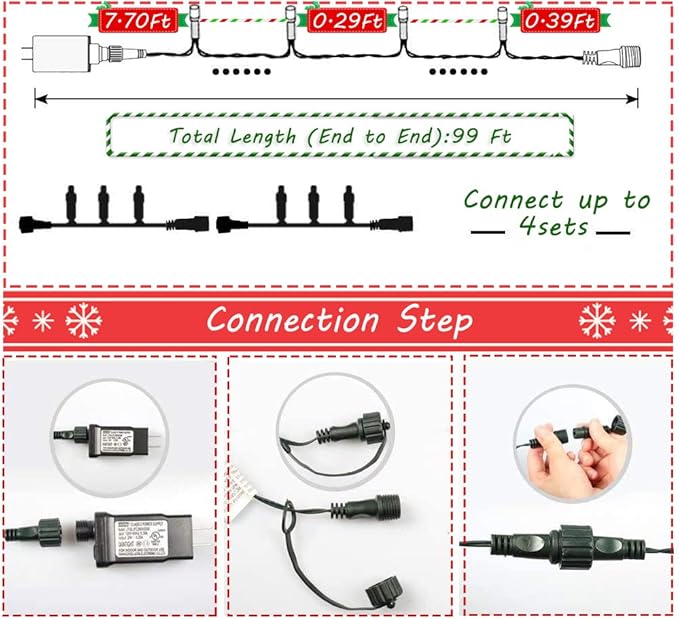 Multicolor Outdoor Christmas Lights - 105FT 300 LED, Indoor, Waterproof, Xmas Tree Decorations, Garden Party