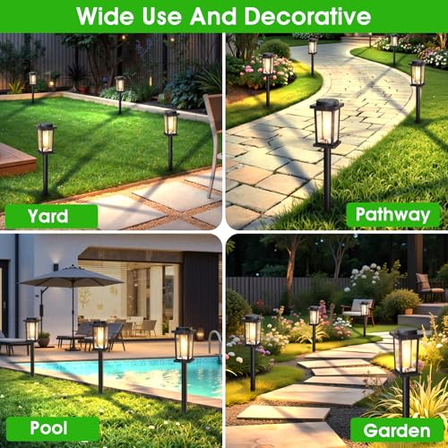 Melunar Solar Pathway Lights Outdoor, 12 Pack Solar Powered Garden Lights Waterproof, Auto On/Off Outdoor Landscape Lights for Patio, Walkway, Driveway, Lawn, Pool Decor. (Warm White)