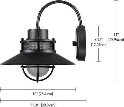 GLOBE Electric 44233 Liam 1-Light Outdoor Wall Sconce, Matte Black, Frosted White Glass Shade