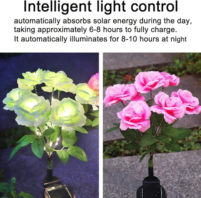 Aolyty Solar Garden Lights, 2 Pack Solar Rose Lights with 14 Rose Flowers, IP65 Waterproof LED Landscape Light Warm Light for Garden Patio Yard Pathway Valentines Day Outdoor Decorative (Blue)