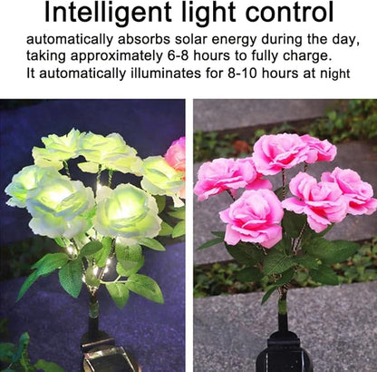 Aolyty Solar Garden Lights, 2 Pack Solar Rose Lights with 14 Rose Flowers, IP65 Waterproof LED Landscape Light Warm Light for Garden Patio Yard Pathway Valentines Day Outdoor Decorative (Red)