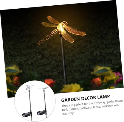 ARTIBETTER 2pcs Solar Stick Lamps Dragonfly Hummingbird LED Lawn Lights Solar Garden Decor Pathway Outdoor Landscape Lighting Energy Saving
