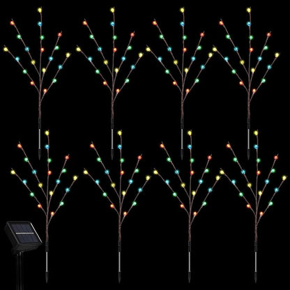Retisee Garden Christmas Solar Lights - 2 Sets 8 Pcs LED Twig Stake Outdoor Decor - Solar Firefly Christmas Tree Light - 160 LED C6 Fairy Light for Lawn Pathway Xmas Yard Stake