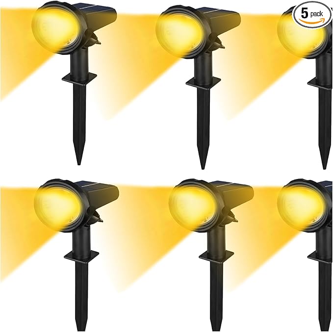Solar Lights Outdoor Waterproof IP68，3 Lighting Modes，Solar Spot Lights Outdoor，Dark Sensing Auto On/Off ，Solar Powered Garden Yard Spot Solar Lights for Outside Landscape (Warm White, 6 Pack)