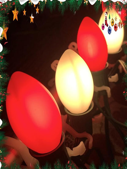 C9 LED Christmas Lights, 25Ft Vintage C9 Christmas Lights with 26 LED Ceramic Red White Bulbs, Hanging Connectable Xmas String Lights for Patio Garden Holiday Home Xmas Decor-Green Wire
