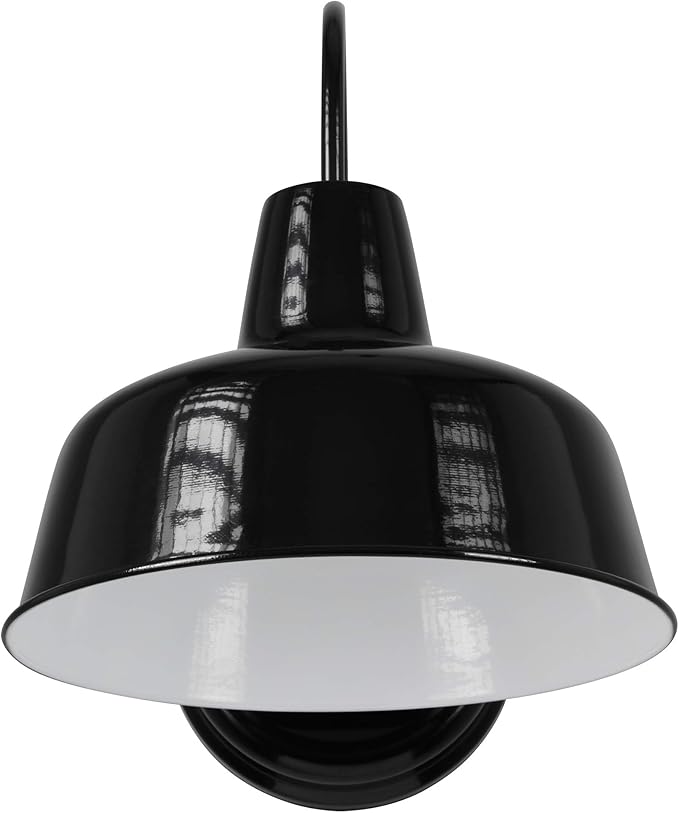 Design House Mason Farmhouse Gooseneck Barn Light, Outdoor Exterior Porch or Patio Wall Light Fixture, Satin Black, 10 Inch Diameter, 1-Pack, 588830-SB